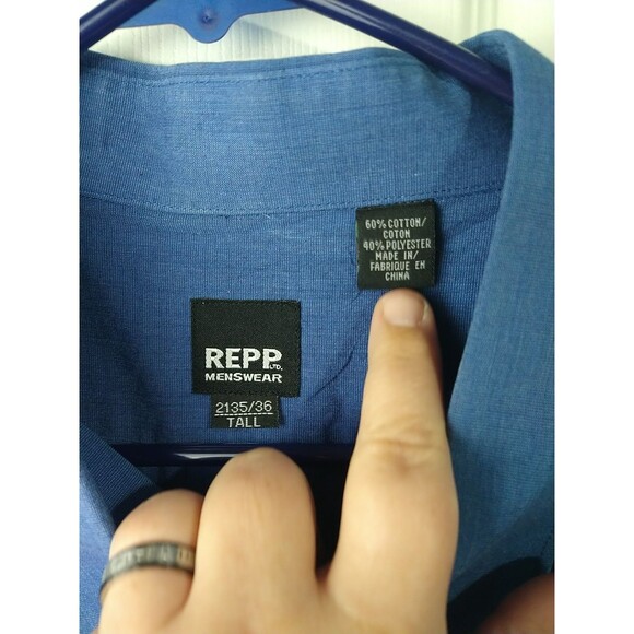 Repp Men'swear 21/35-36 Tall Blue LS Collared Button down Shirt Business Office - Picture 3 of 6